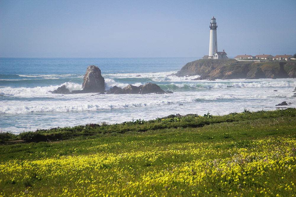 Looking back at Pigeon Pigeon Lighthouse, just past the town of Pescadero.