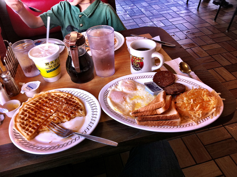 Waffle House's greasy-spoon breakfast is comfort food at its...greasiest. Photo courtesy of Tony Steward.