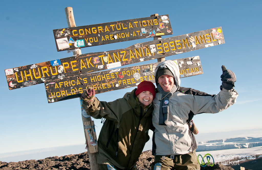 Not looking pretty, but so proud of each other at the top of Mt. Kilimanjaro.