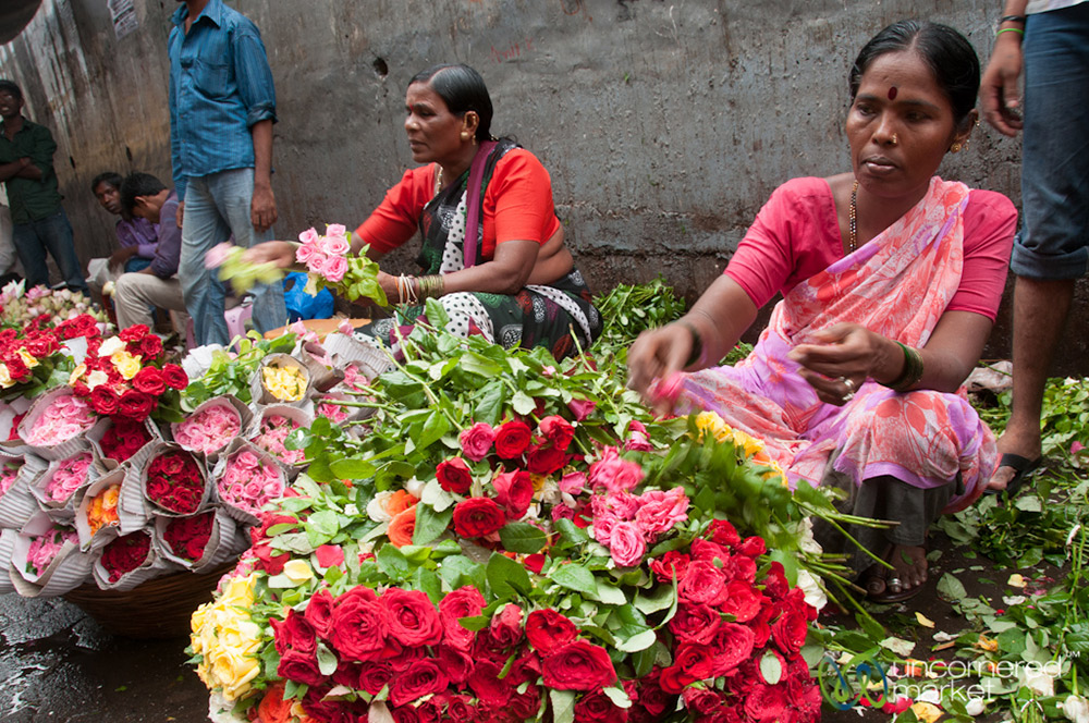 Flower mounds at the Dadar Flower Market.