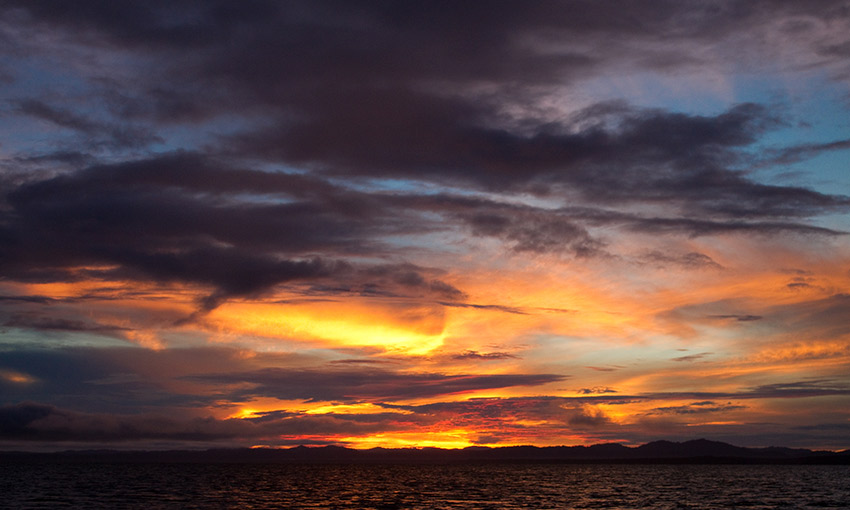 The light from sunrise hits the river water in the Darién. Photo courtesy Brian G.