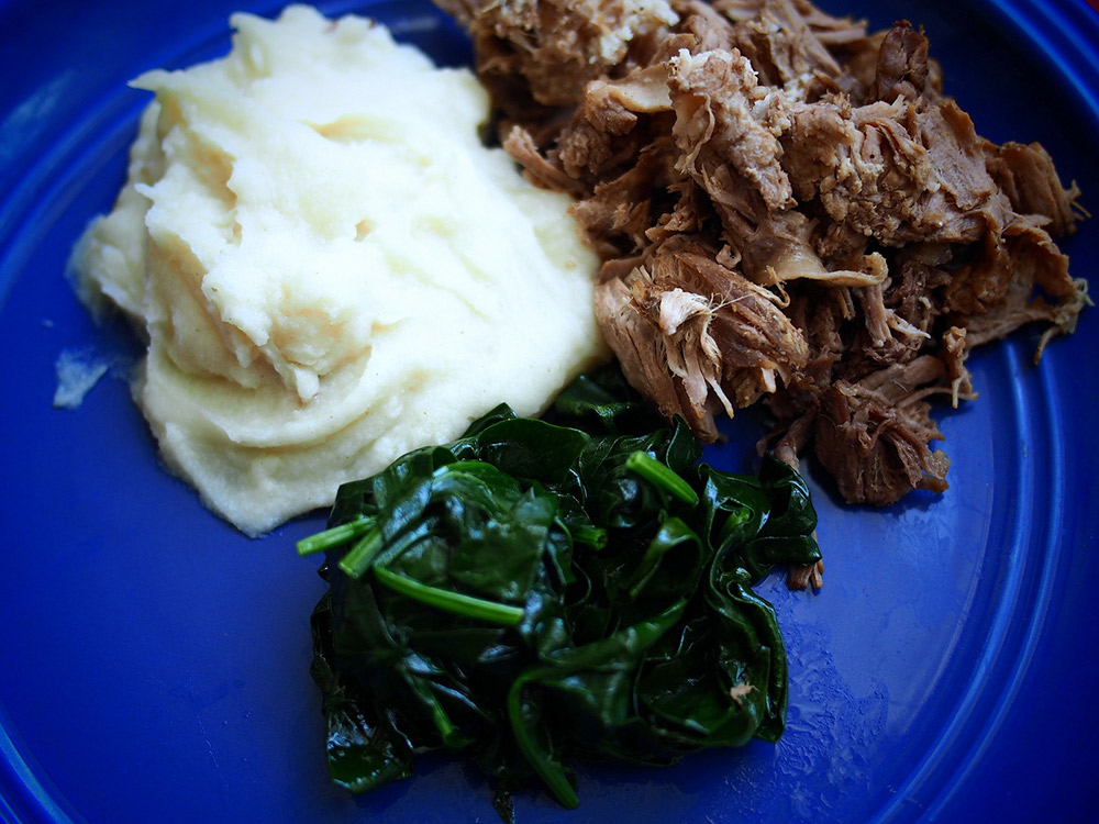 Seswaa, which is meat cooked on the bone with water and salt, is served with pap, which is made from cornmeal.