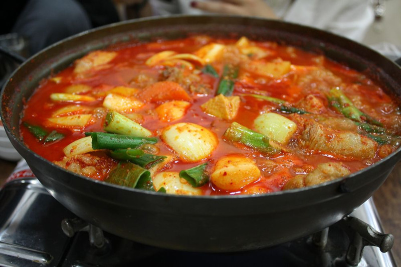 Fiery and pungent kimchi jiggae.