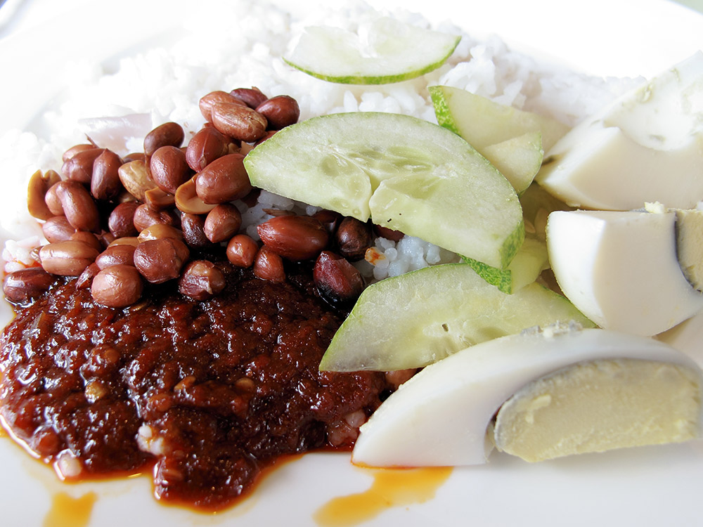 Translated, nasi lemak means "fatty rice." Photo courtesy Stratman.