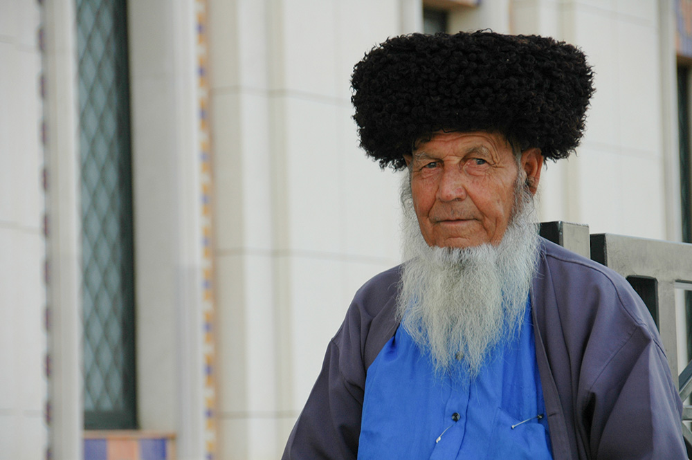 A Turkmen elder wears his telpek, a hat for all seasons.