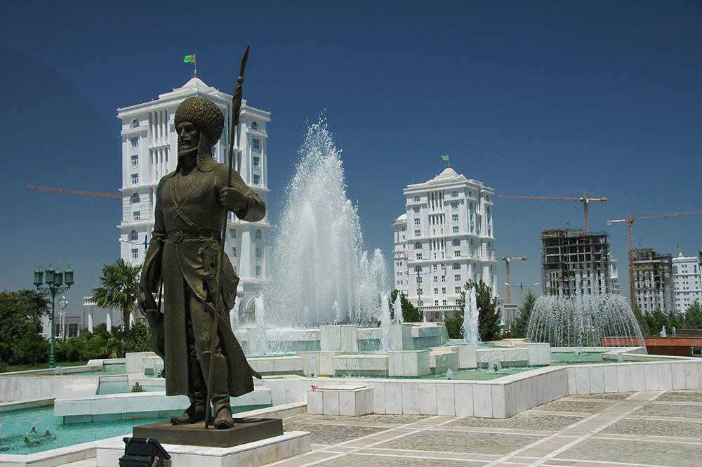 The glistening marble capital city of Ashgabat.