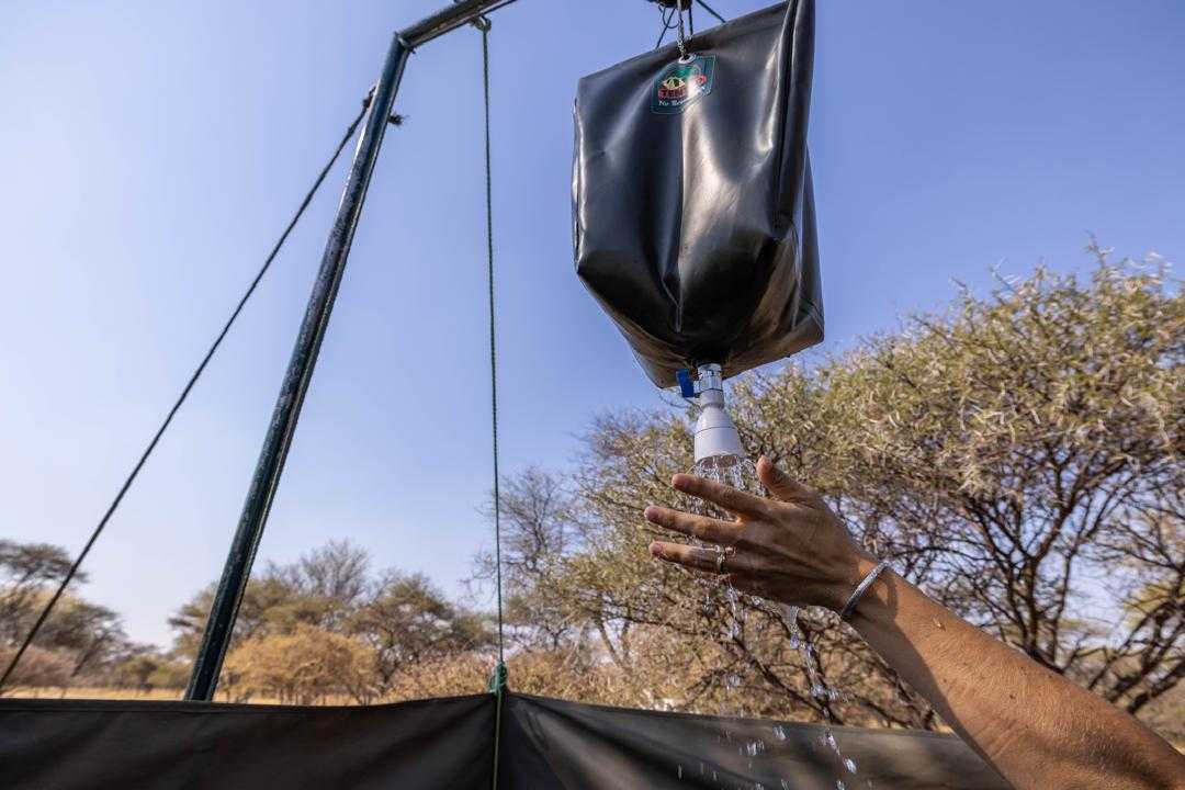 Outdoor, private shower while bush camping
