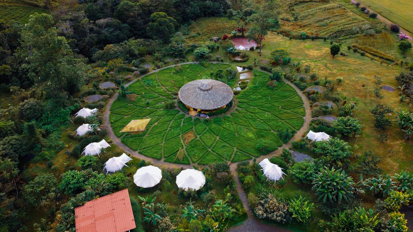 An overhead view of the permanent glamping tents