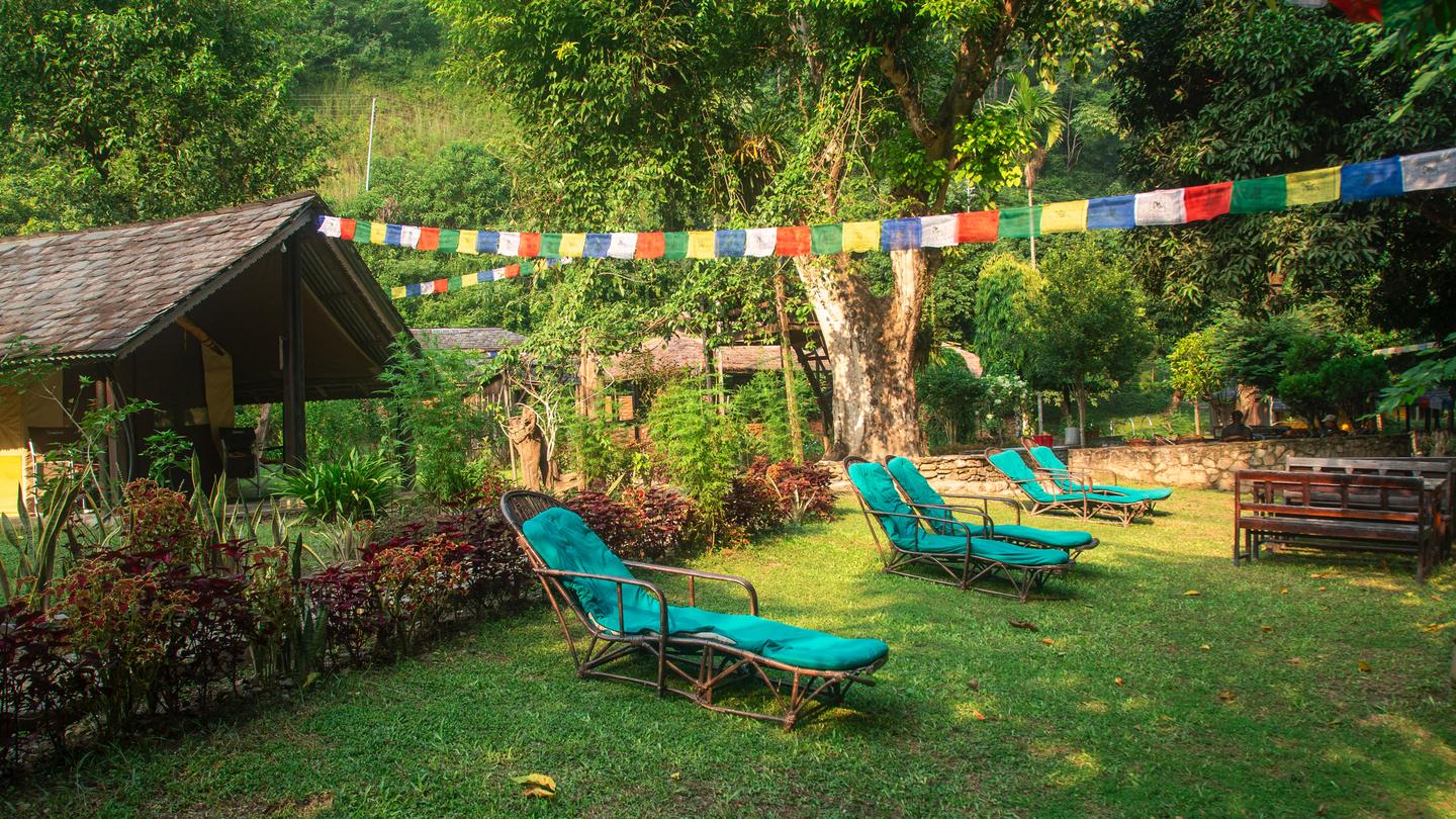 Relax in the garden after a day of rafting.