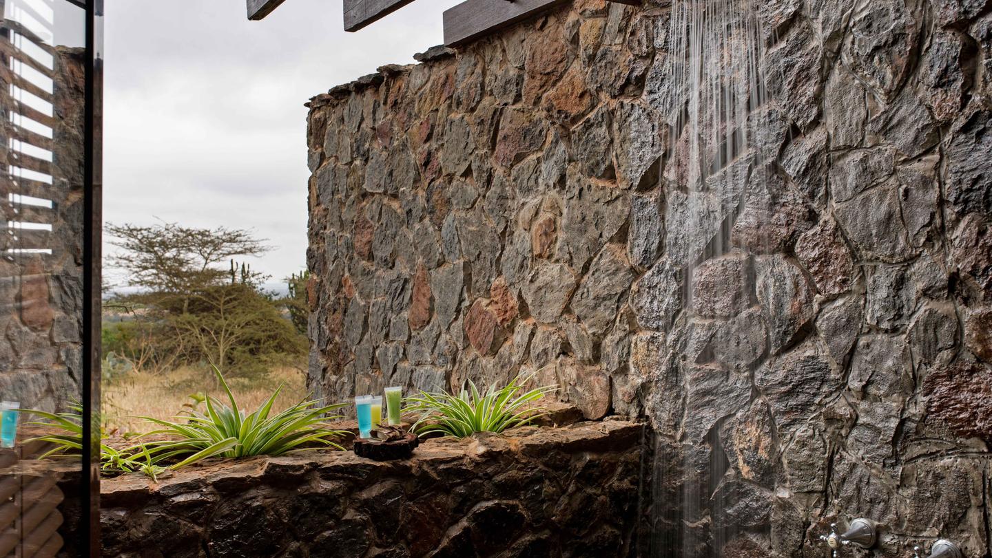 A beautiful shower view at Ngorongoro Oldeani Mountain Lodge