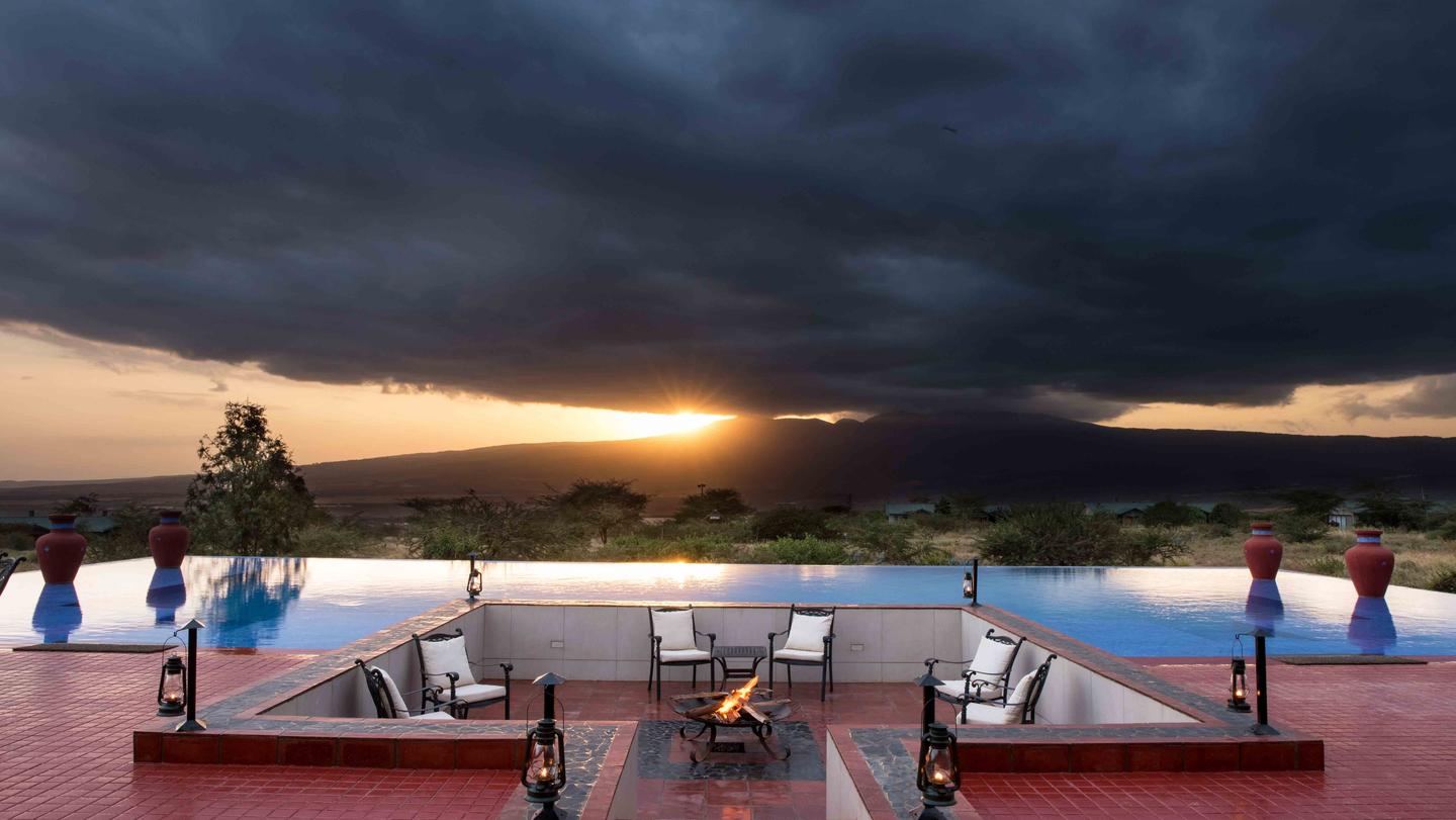 View from the pool at Ngorongoro Oldeani Mountain Lodge
